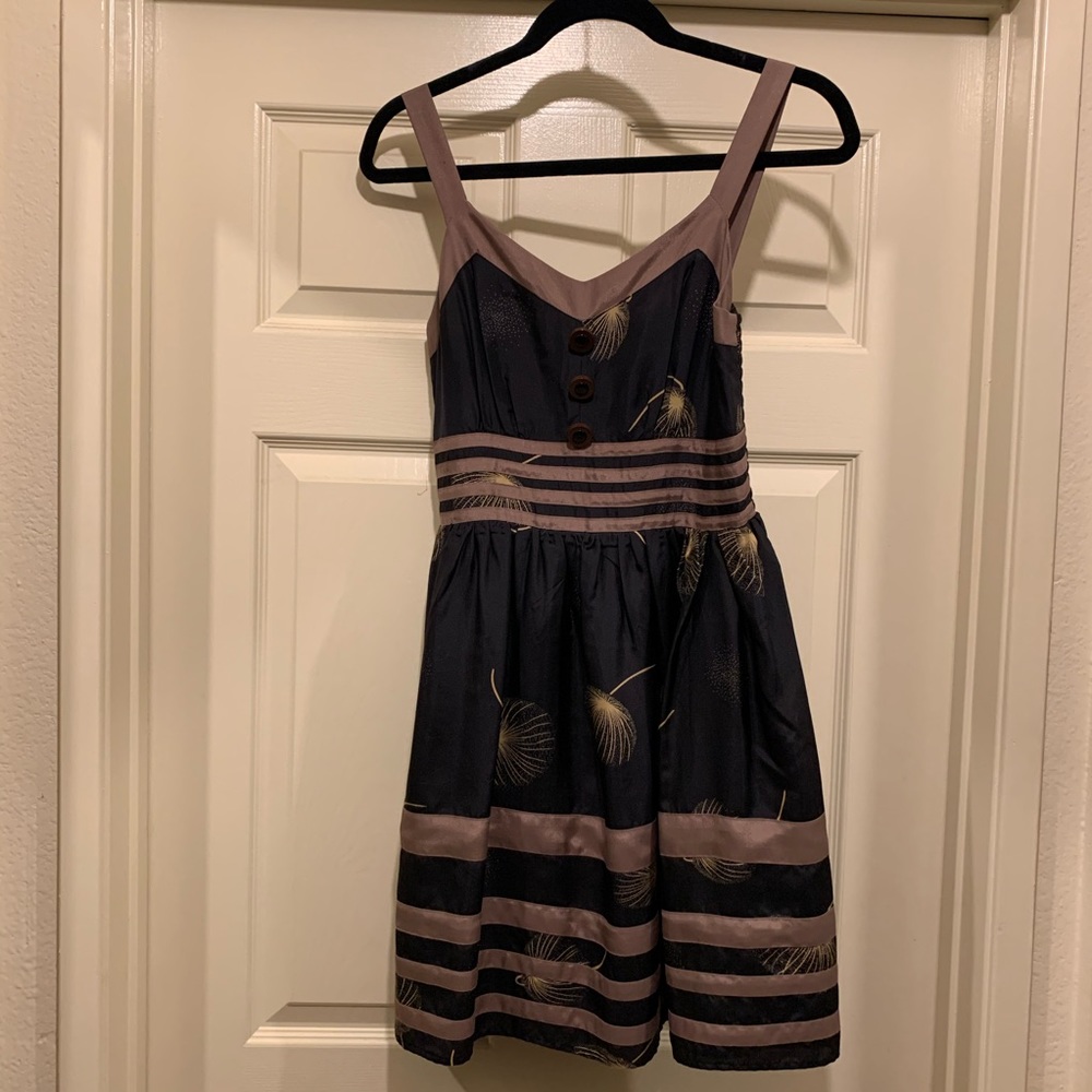 Anthropologie Black Print Dress with Buttons